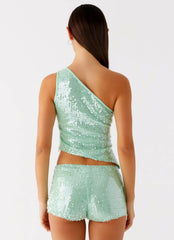 Travis Sequin Mini Shorts - Sage