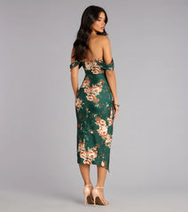 Floral Whispers Off-The-Shoulder Midi Dress