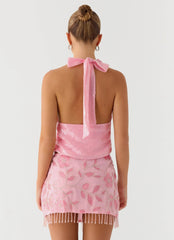 Hollie Sequin Cowl Top - Pink