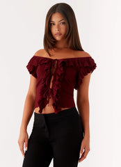 Keeta Frill Top - Burgundy