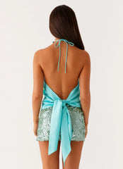 Dalila Beaded Tie Back Top - Turquoise Floral