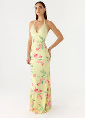 Takedown Halter Maxi Dress - Lemon Soleil