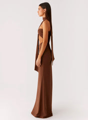 Olive Bloom Maxi Dress - Chocolate