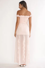 Fall In Love Off Shoulder Frill Maxi Dress Power Pink
