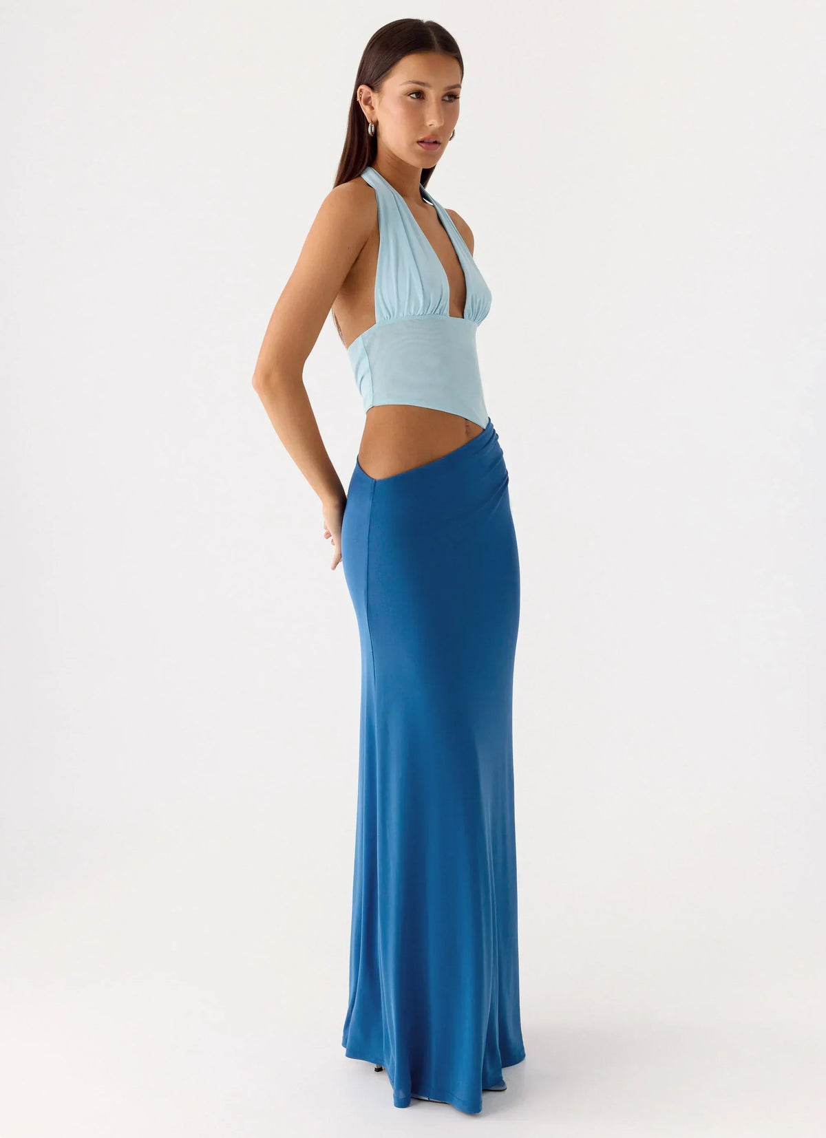 Saresther Halter Neck Maxi Dress - Blue
