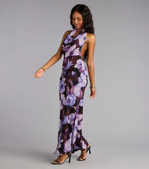 Petal Noir Floral Chiffon Maxi Dress
