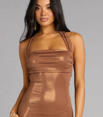 Tiana Metallic Halter Slit Formal Dress