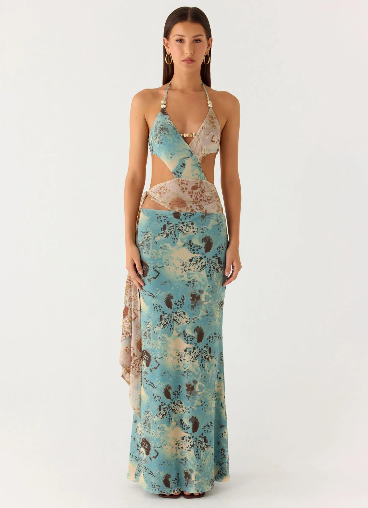 Rebel Beaded Maxi Dress - Aqua Blur