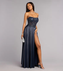 Magnolia Satin Corset Slit Formal Dress