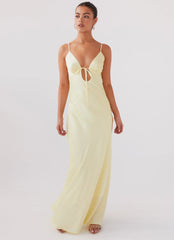 Flora Satin Maxi Dress - Lemon