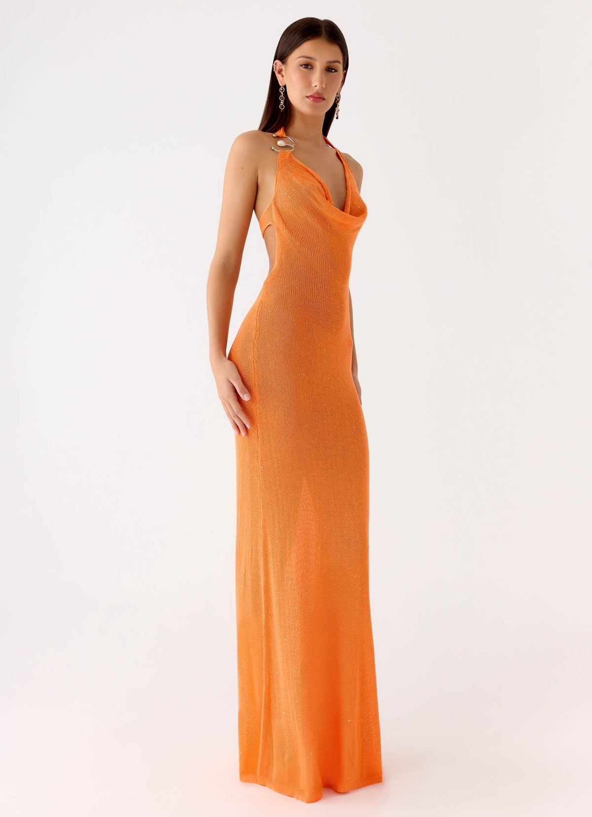 Delfina Cowl Knit Maxi Dress - Orange