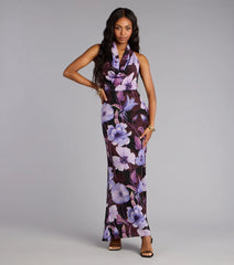 Petal Noir Floral Chiffon Maxi Dress