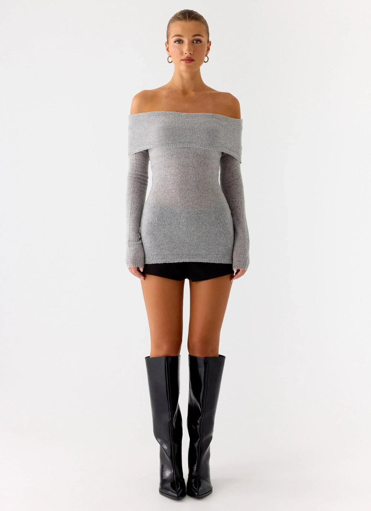 Romeo Bardot Knit Top - Grey