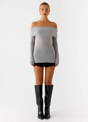 Romeo Bardot Knit Top - Grey