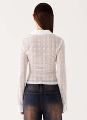 Loui Lace Long Sleeve Top - White