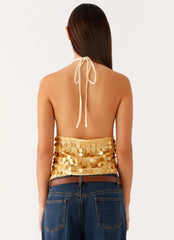 Xander Sequin Halter Top - Gold