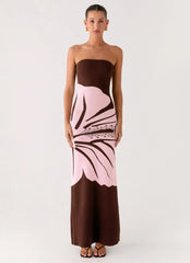 Jala Strapless Knit Maxi Dress - Espresso Meadow
