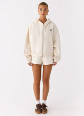 Signature Double Zip Up Hoodie - Cream