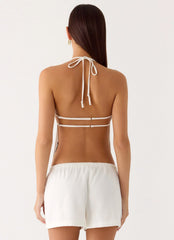 Millo Linen Tie Halter Top - Ivory