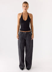 Roll Out Halter Top - Black