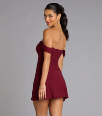 Classic Glitz Glitter Knit Off-The-Shoulder Mini Dress