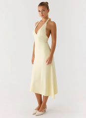 Illuminate Halter Midi Dress - Butter Yellow