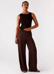 Palm Cove Satin Pants - Chocolate